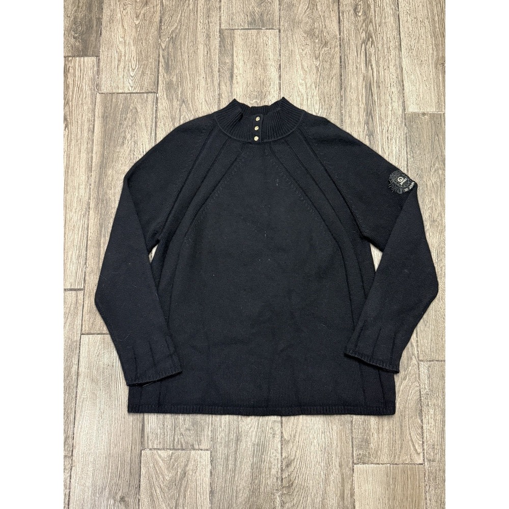 St John Sport Sweater Women's Large Black 100% Cashmere Pullover Button Knit